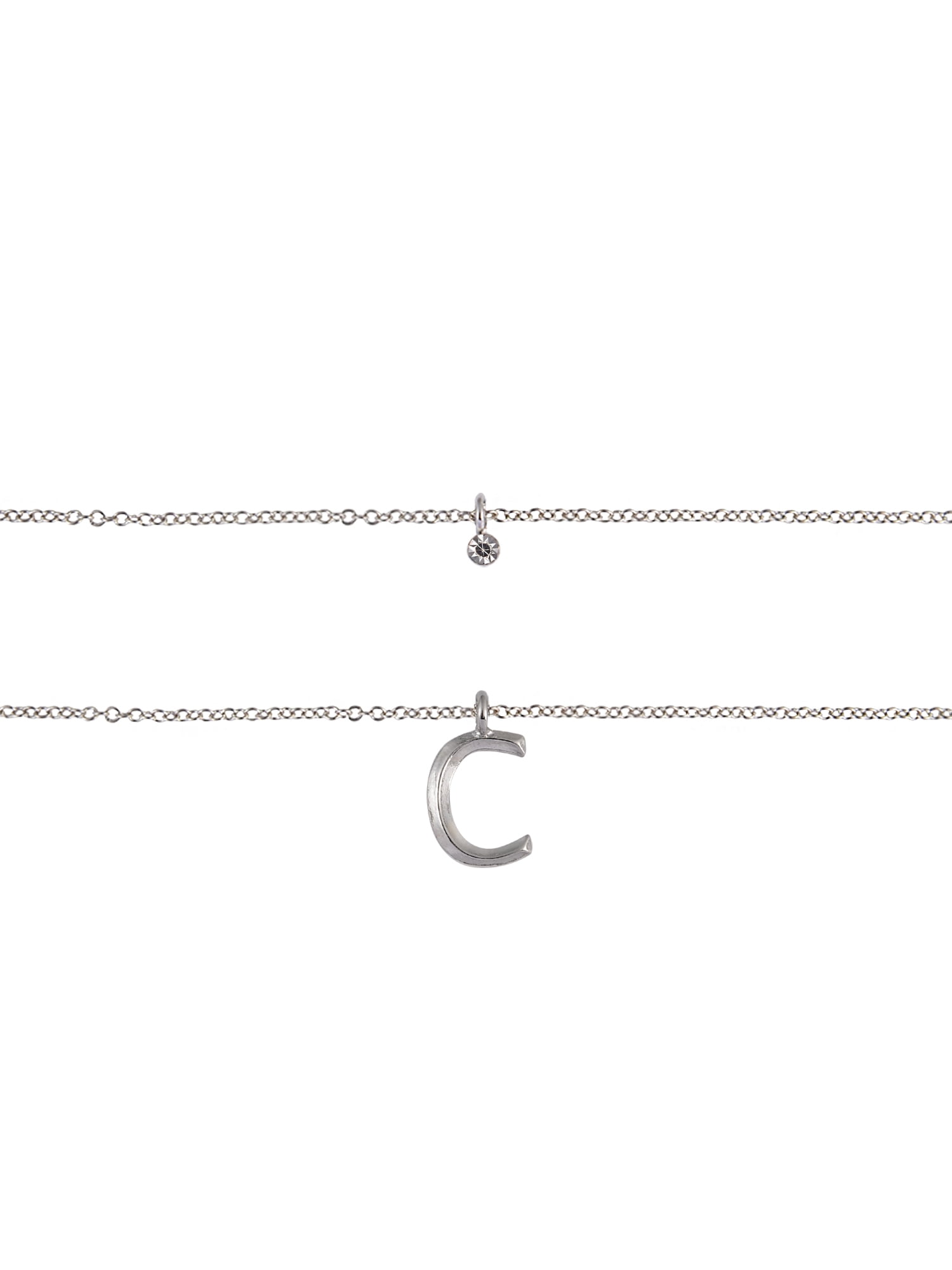 Time and Tru Silvertone Rolo Chain 2 Row Initial "C" Pendant Necklace