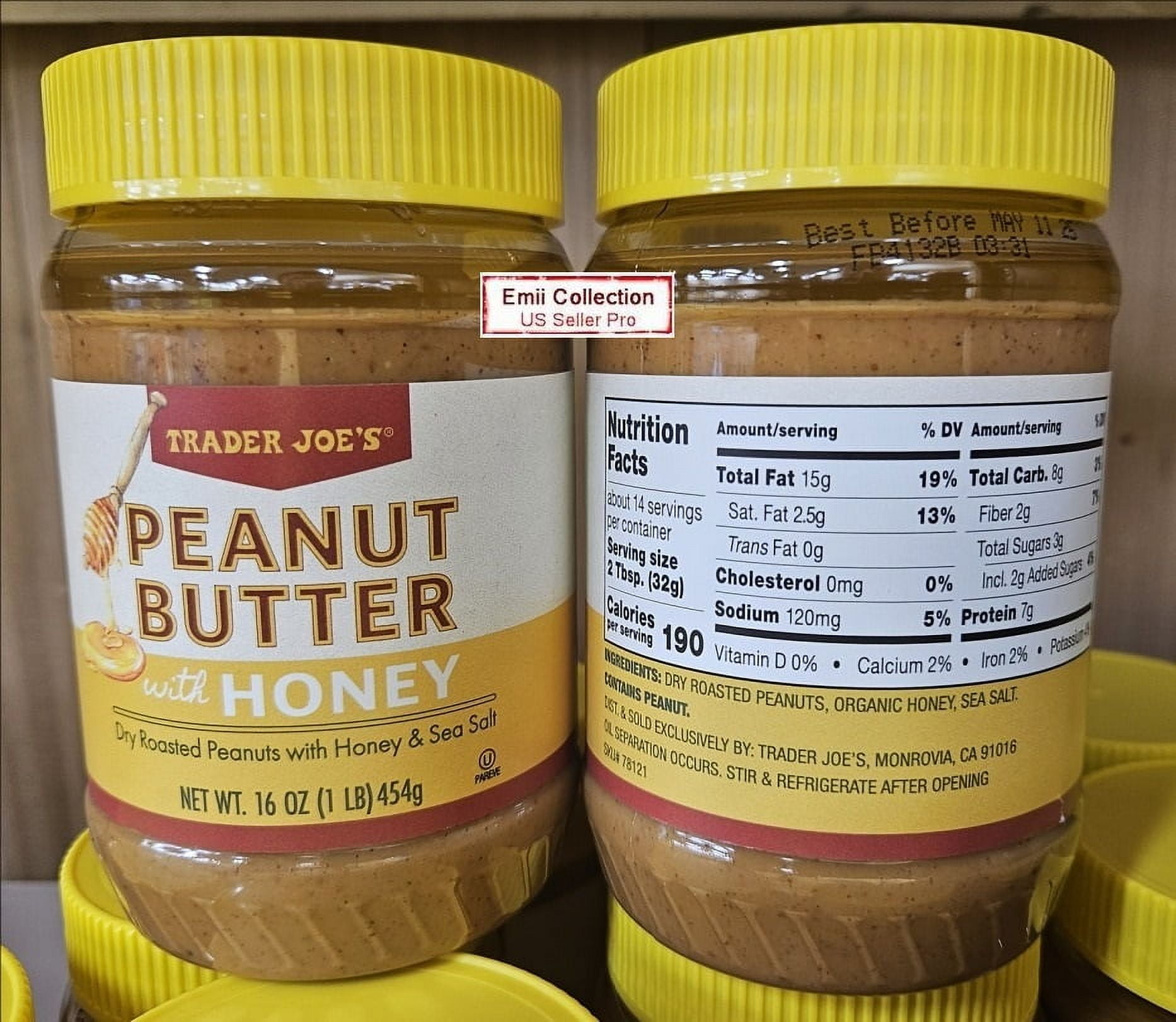 Trader Joe’s Peanut Butter with Honey Dry Roasted Peanuts with Honey & Sea Salt 16oz 454g (2 Jars)