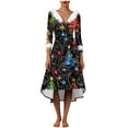 thumbnail image 4 of Lorytime Womens a Line Dress Christmas Snowflakes Plush V-Neck Elegant Dresses Long Sleeve Party Dresses, 4 of 5