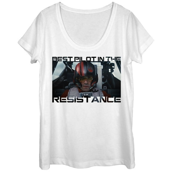 Women's Star Wars The Force Awakens Poe Best Pilot in the Resistance Scoop Neck White X Large