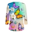 thumbnail image 5 of Babysbule 3/4 Sleeve Flower Printed Thin Button-Down V-neck Blouse & Top, Women's, 5 of 6