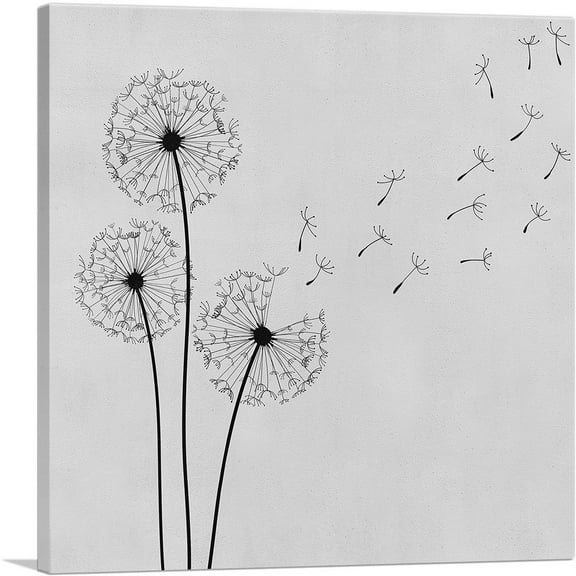 ARTCANVAS Dandelion Plant Flower Gray Black Square Canvas Art Print - Size: 18" x 18" (0.75" Deep)
