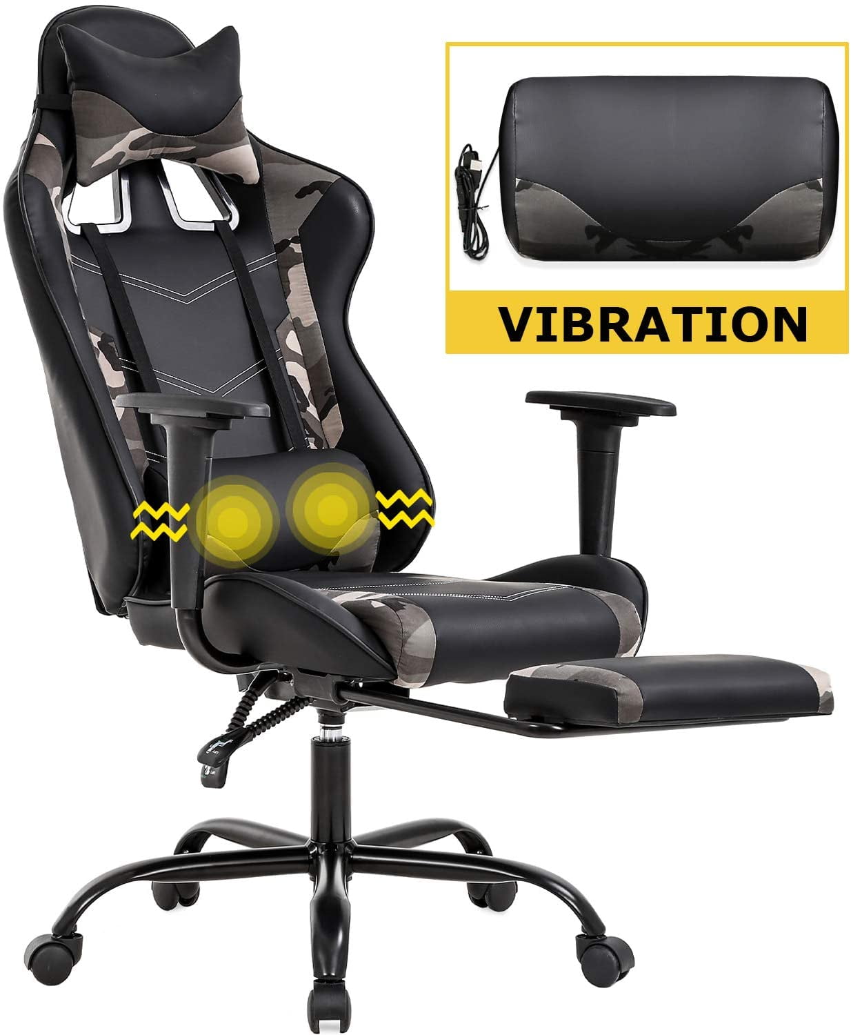 Orange Racing Style Ergonomic Chair PU Leather Desk Chair with Headrest and Massage Lumbar Support EDWELL Gaming Chair Office Chair with Footrest,High Back Computer Gaming Chair