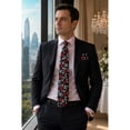 thumbnail image 3 of Ties for Men Floral Tie Handkerchief Cufflinks Set Formal Black Flower Necktie Pocket Square Wedding, 3 of 11