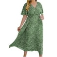 thumbnail image 1 of WMTBSRSW Robe Florale Boho Grande Taille pour Femmes Rondes Manches Courtes Col en V Robe Longue Décontractée Taille Enveloppante Volantée Fluide Été Plage Vacances, 1 of 6