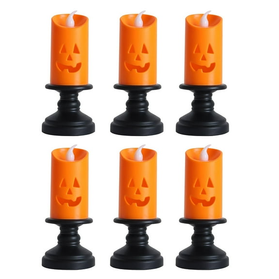 Nmdmisc 6 Pcs Halloween Orange Pumpkin Flameless Candles,Battery Operated LED Candles,Flickering Candles for Halloween Decoration,Fall,Harvest Festival