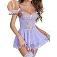 thumbnail image 3 of Sexyfree Women Lingerie with Garter Belt Sexy Chemise Nightwear Deep V Neck Mesh Nighty Lace Dress Sleepwear, 3 of 5