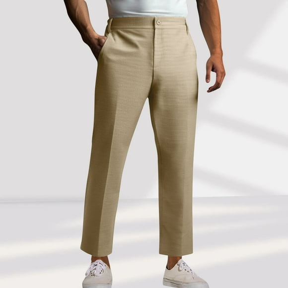Weiqiqre Mens Work Pants Linen Dress Pants Casual Slim Fit Expandable Wasit Pleated Front Work Trousers