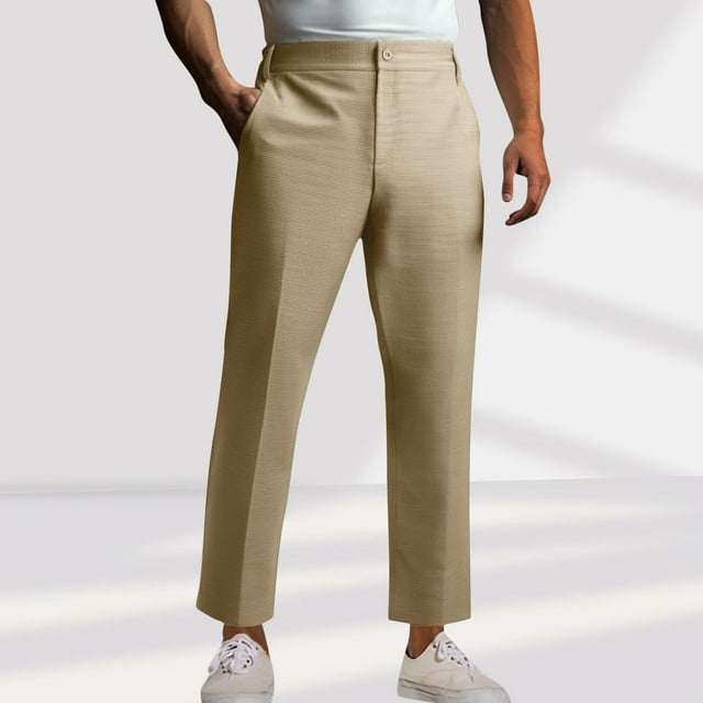 Pantalones largos de poliéster para hombre, de moda, de color liso, cómodos, con bolsillos y pierna recta, informales.