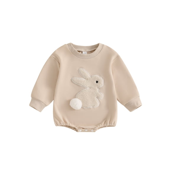 Baby Toddler Easter Romper 3 6 12 18 Months Spring Long Sleeve Bunny Embroidery Loose Bodysuit Newborn Playsuit