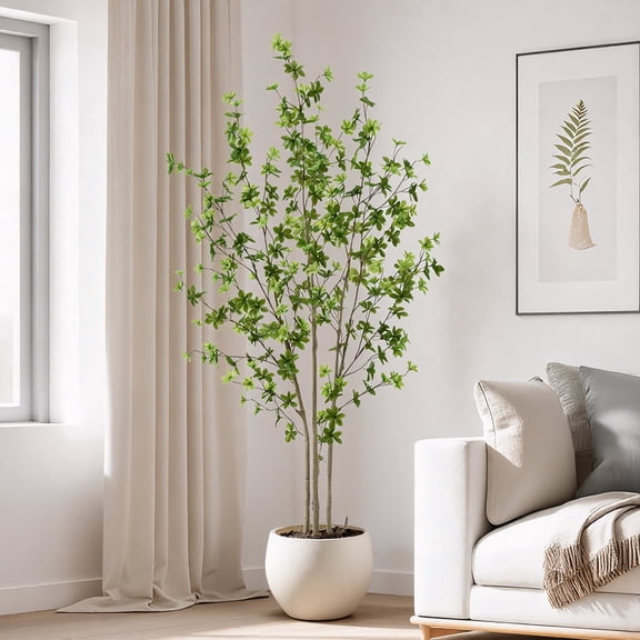 Artificial Enkianthus Tree 6ft Tall Fake Plant with Lifelike Leaves and Trunk - Large Indoor Floor Plant in White Pot for Living Room, Bedroom, Office Decor