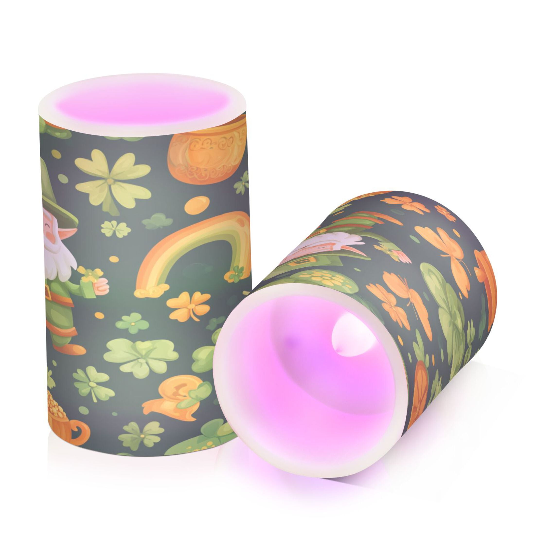 WOBOGO Size Combo Candle Flickering Flameless with Remote Control and Timer for Romantic Atmosphere St Patricks Pattern with Leprechaun and Shamrock
