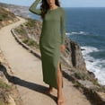 thumbnail image 4 of Elvqul Robes pour Femmes, Chandail à Col Rond, Formel, Uni, Été, Robes Longues Sans Manches pour Femmes, Vert Armée, 4 of 6