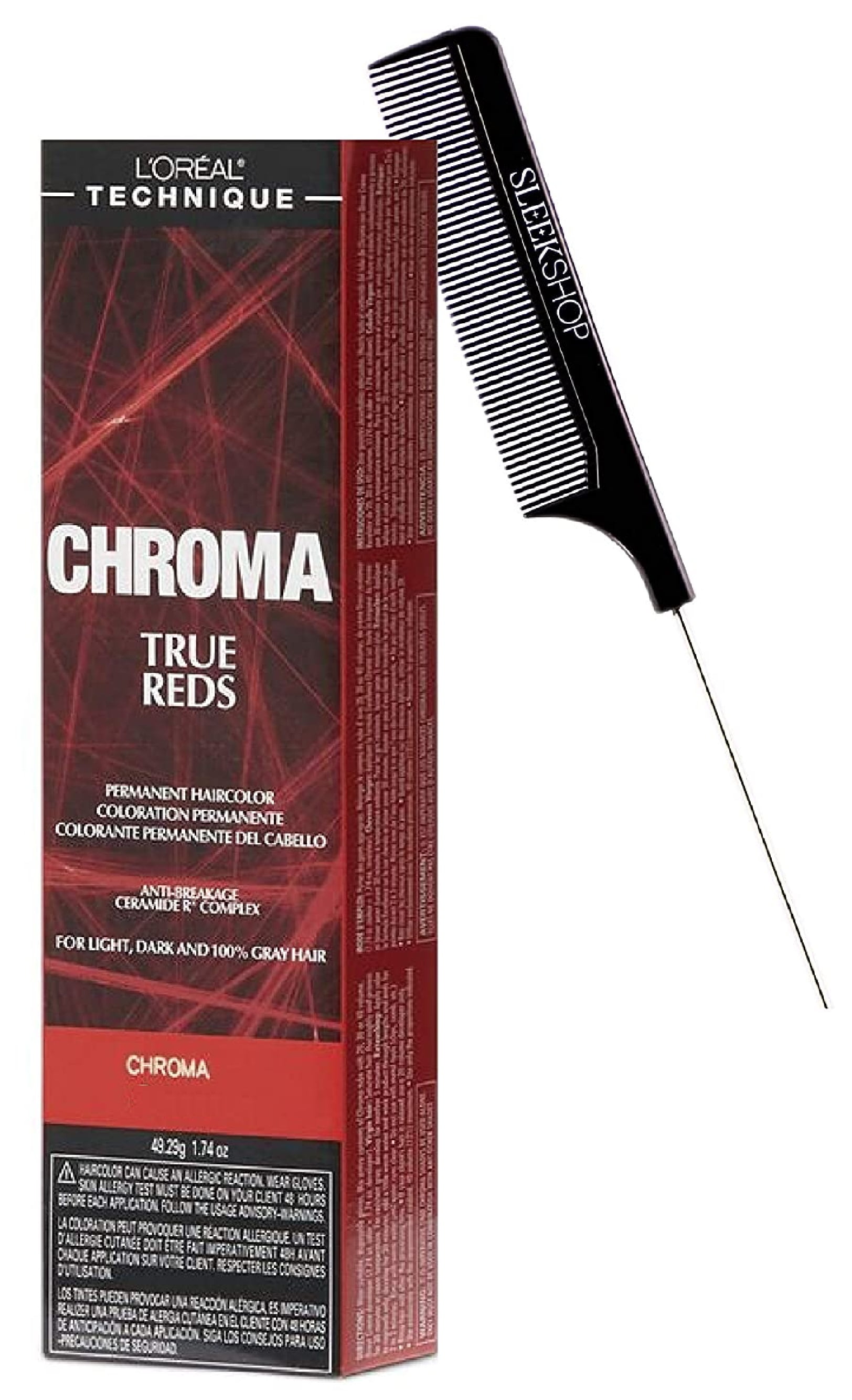 L'oreal Technique CHROMA TRUE REDS Permanent Hair Color for Light, Dark,  100% Gray Hair (w/Sleek Comb) Haircolor Dye Grey (CHERRY) Loreal -  