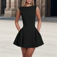 thumbnail image 4 of Women'S Summer Sleeveless Crew Neck Backless A-Line Mini Party Prom Dress Black S, 4 of 10