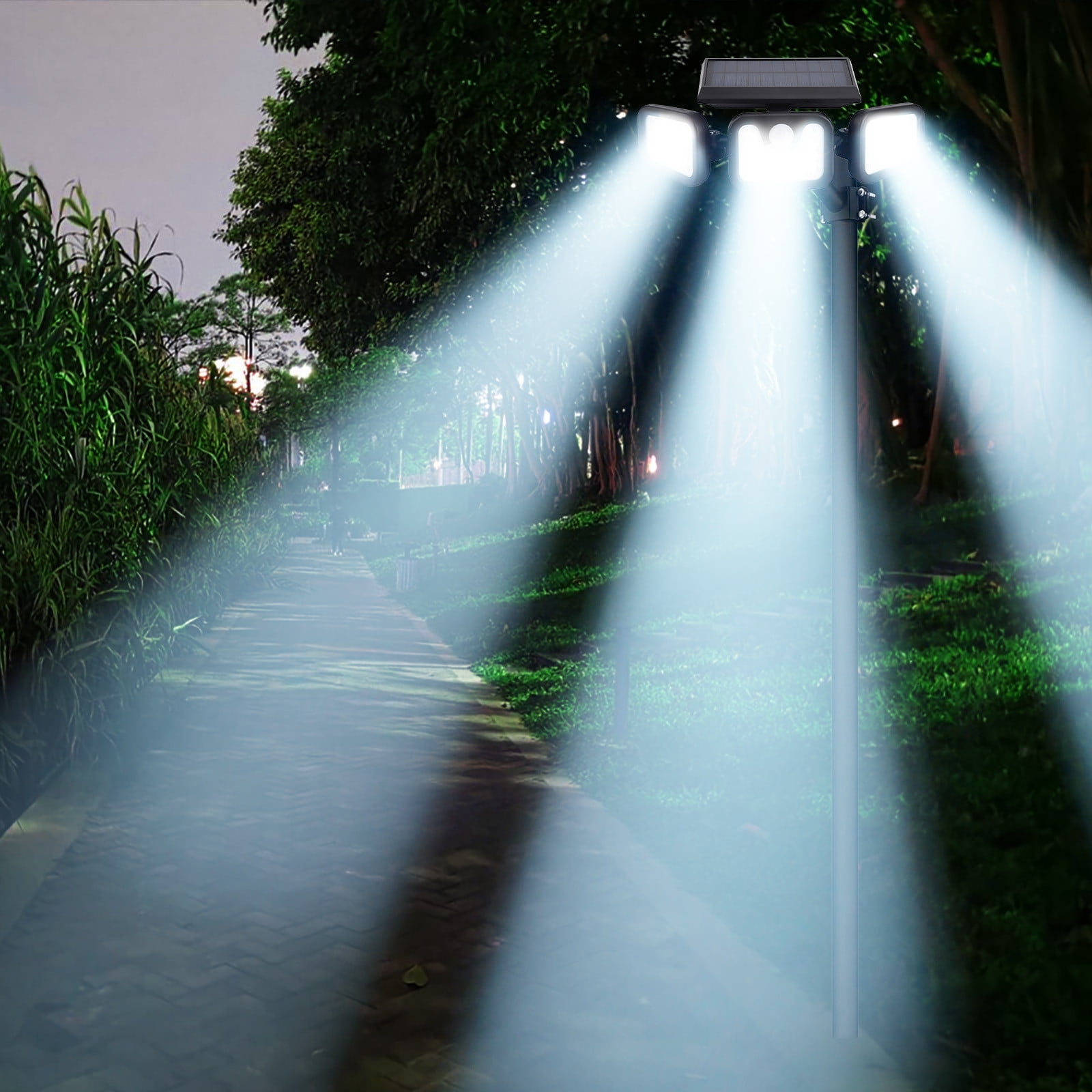 Bixock Solar Lights Outdoor Waterproof, Solar Induction 74LED Three Head Rotatable Wall Lamp Outdoor Light Control Road Lighting Courtyard Street Lamp