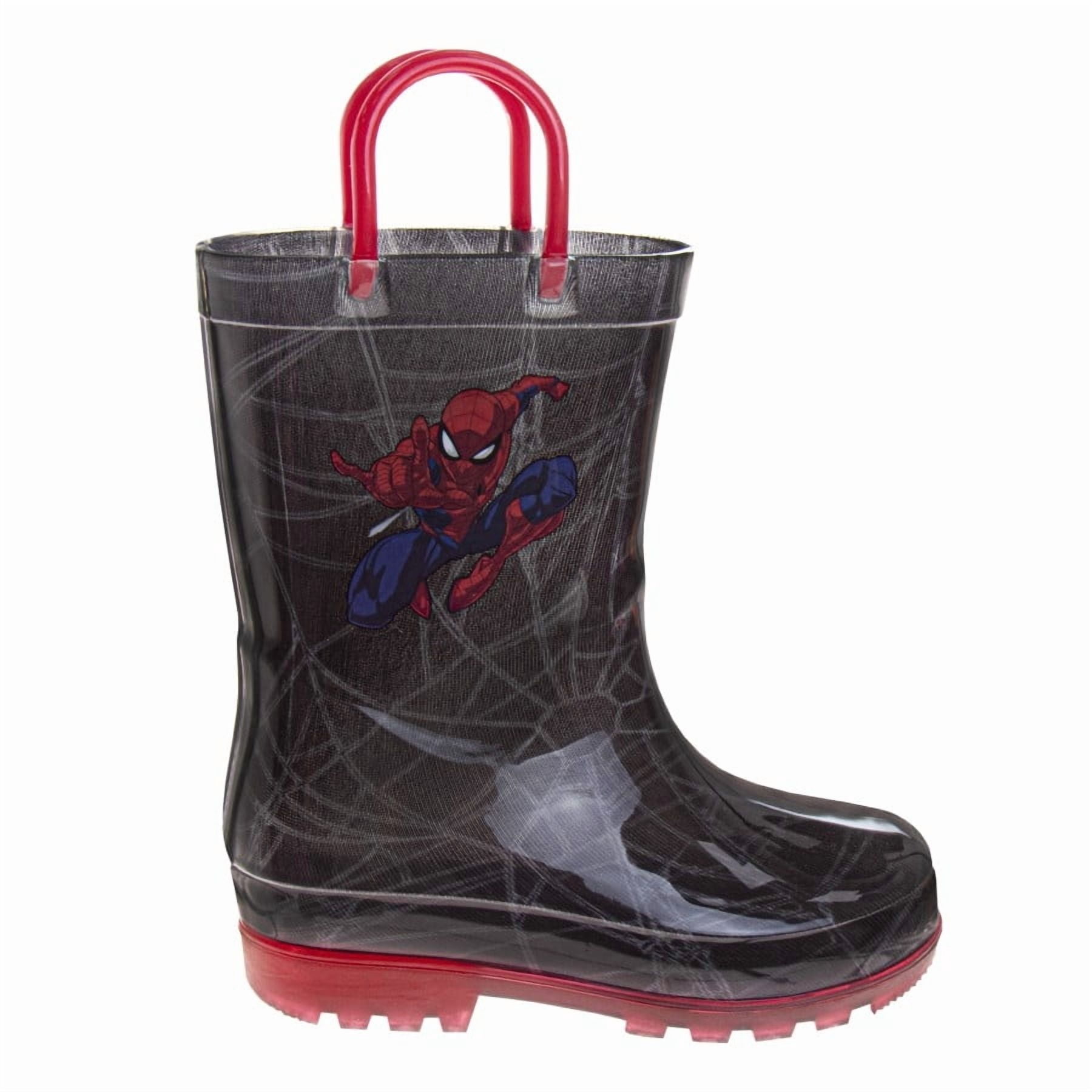 Spider, Man Boys Rain Boots. (Toddler Little Kids), Black Red, Size: 7-8