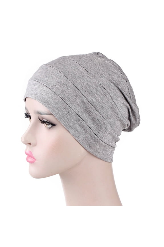 3PCS Solid Color Men Women Pleated Cotton Beanie Cap Hair Loss Sleeping Chemo Hat,Light Gray