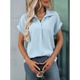 thumbnail image 5 of Blouse Women'S Short Sleeve Summer Tops Elegant Business Tunic Shirt Casual Blouses with Lapel Collar Light Blue M, 5 of 9