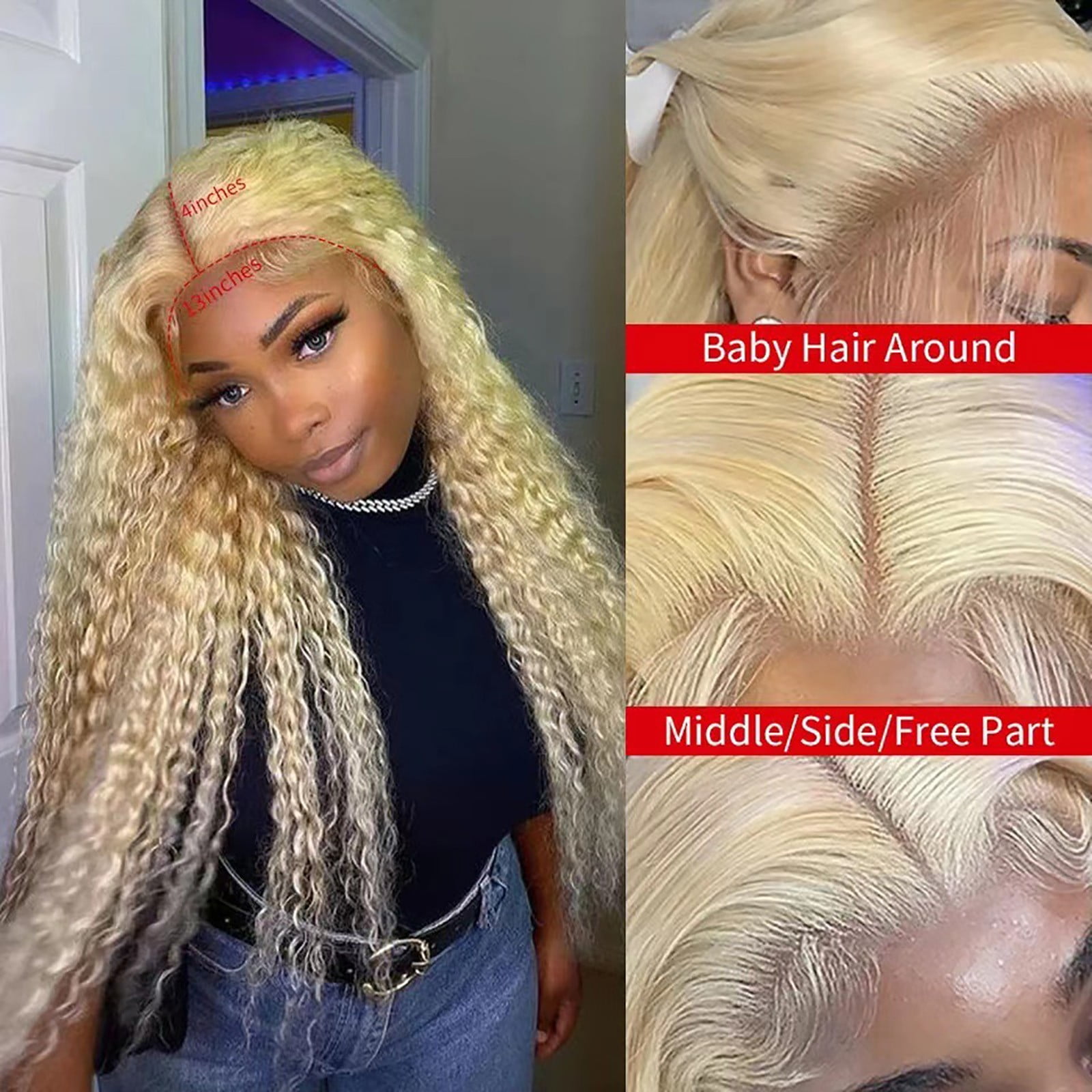 Easter 30Inch Lace Front Wig, Golden - Lace Front Wig Transparent Frontal Glueless Human Hair with Baby Pre Plucked Hairline Density Brazilian Wigs for Black Women Gold High Temperature Wire Wig S