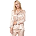 thumbnail image 2 of MOSEYEYOO Womens Satin Pajamas Set Button Down Silk 2 Piece Pj Sets Long Sleeve Sleepwear, 2 of 6