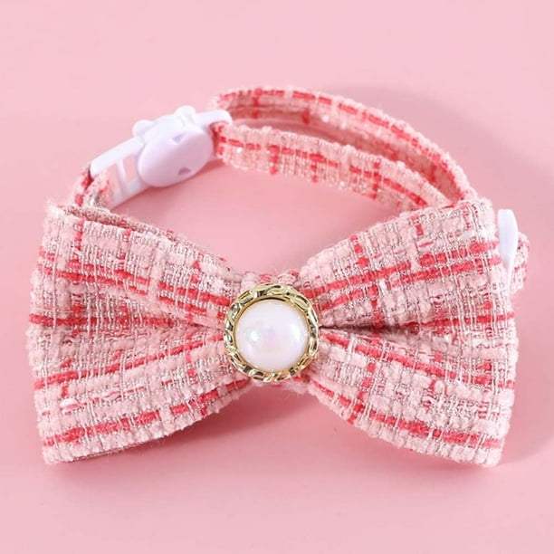 Pet Braided Plaid Vintage Pearl Bow tie Collar cat Dog Adjustable AntiChoking Safety Breakaway