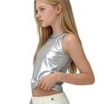 thumbnail image 6 of SGFCWSX Girls Cropped Tank Tops Kids Metallic Halter Neck Sleeveless Party Top Silver Size 9-10Years, 6 of 6
