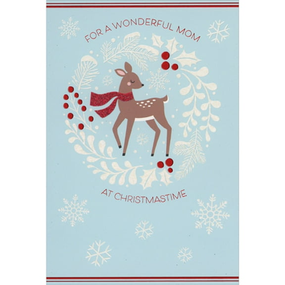 Pictura White Winter Branches and Holly Berries Circling Reindeer Christmas Card for Mom