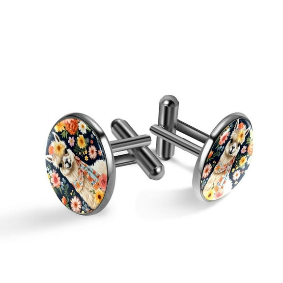 PhooArto Men's Classic Stainless Steel, Alpaca Daisy Pattern Cufflinks Business Wedding Shirts, Black