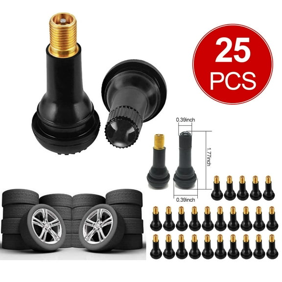 ASKITO 25PCS Tire Valve Stems, TR413 Rubber Snap-in Valve Stems, Tubeless Valve Stems Suit for 0.453 inch Rim Holes on Standard Vehicle Tires, Black