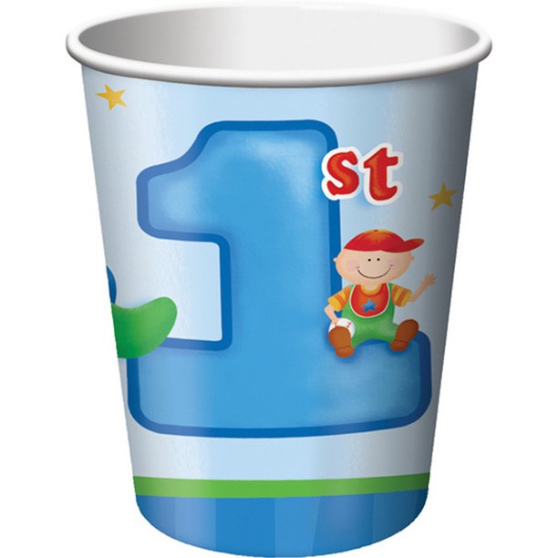 Creative Party - Vaso desechable modelo Fun at 1 para cumpleaños (Paquete de 8) (Azul)