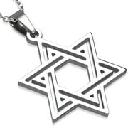 Stainless Steel Silver-Tone Classic Jewish Star of David Pendant Necklace, 21.5"