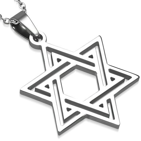 Stainless Steel Silver-Tone Classic Jewish Star of David Pendant Necklace, 21.5"