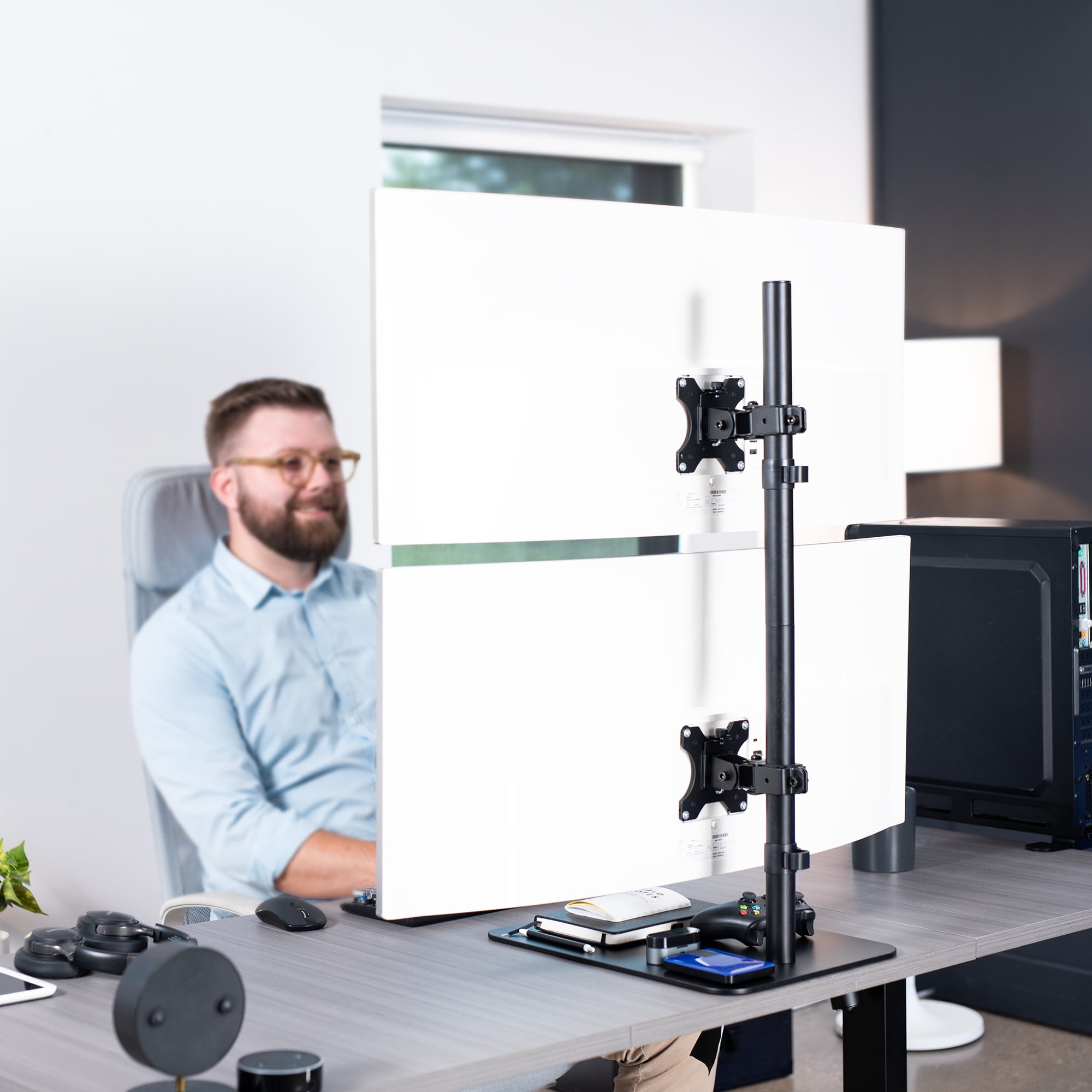 VIVO Dual Ultrawide Monitor Desk Stand, Adjustable Mount for 2 Screens up to 45"