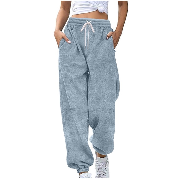 Simua Women's Fleece Lined Cuff Ankle Sweatpants - Elastic Waist Drawstring with Side Pockets for Winter Comfort & Casual Wear