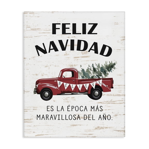 Stupell Industries Feliz Navidad Camioneta Roja Holiday Painting Wrapped Canvas Art Print Wall Art, 16 x 20