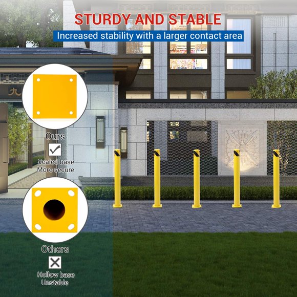 GloryStar Safety Bollard Posts, 36" Steel Pipe, 4.5" Diameter, Powder-Coated Steel Bollards with Wrench, Positioning Plate & 16 Anchor Bolts, for Traffic Control, Driveway Barrier, Parking Pole
