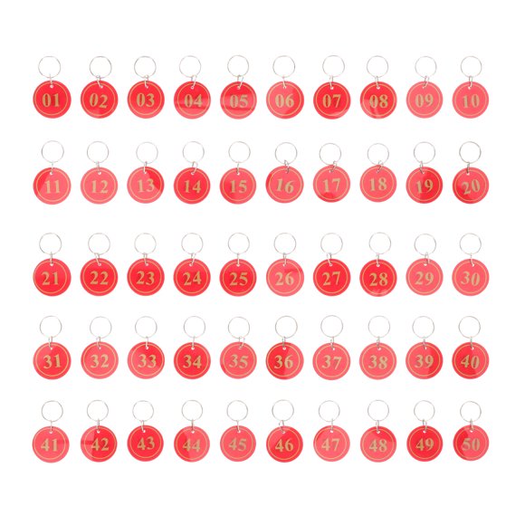 KONTONTY 50Pack Easy to Use Round Numbered Tags Acrylic Red for Office
