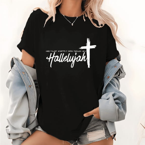 Black Hard Fought Hallelujah Cross Graphic Tees Print Tshirt S-5XL Shirts Tops