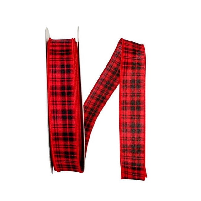 Reliant Ribbon 92969W-937-09K Ruban à Bordure Filaire Check King Value - Rouge & Noir - 1,5 Po x 50 Verges