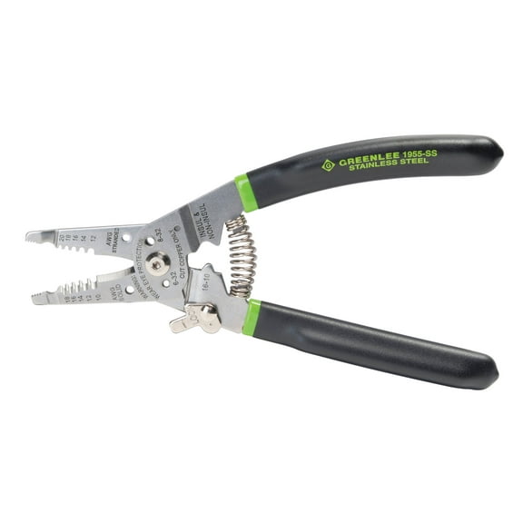 Greenlee 1955-SS Stainless Steel Wire Stripper for 10-18 AWG Solid and 12-20 AWG Stranded, Heavy-Duty Stripper, Cutter, and Crimper Tool