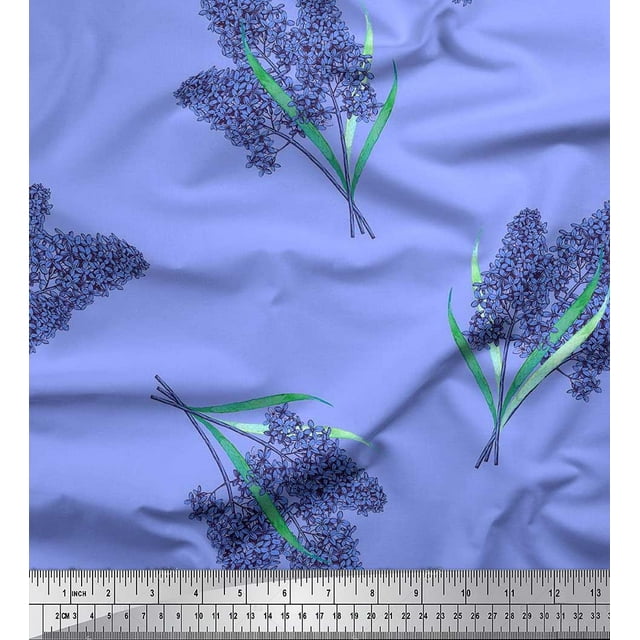 Soimoi Moss Georgette Fabric Lavender Flower Printed Fabric 1 Yard 42 Inch Wide