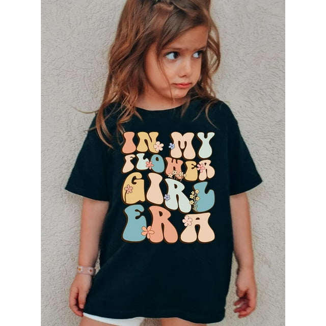 Summer Girls' Fashion Short Sleeve T-Shirt - 'In My Flower Girl Era' Letter Print, Casual Round Neck Top, Cotton, Youngsters's, Cute