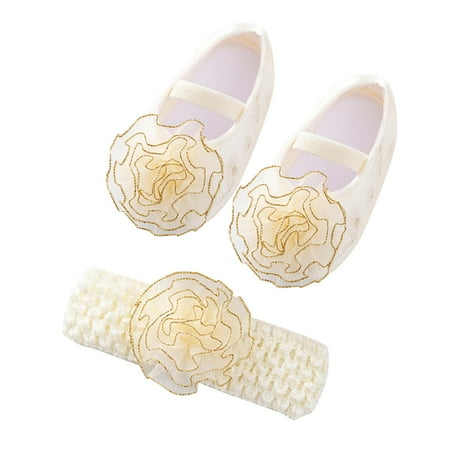 

nsendm Girls Size 10 Shoes Shoes Cute Child Toddler Sole Shoes Princess Little Headband Set Shoes Soft Flowers Baby Shoes Beige 6