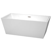 Sara 63" Freestanding Bathtub in White with Brushed Nickel Drain and Overflow Trim