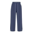 thumbnail image 6 of Titcea Linen Pants for Women, Striped Print Elastic Waist Button Decorations Beach Pants with Pockets, Loose Comfy Summer Casual Pants, 6 of 6