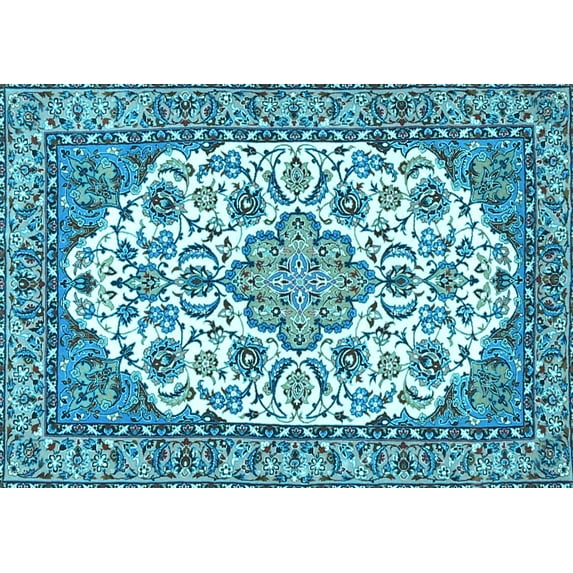 Ahgly Company Indoor Rectangle Medallion Light Blue Traditional Area Rugs, 8' x 10'