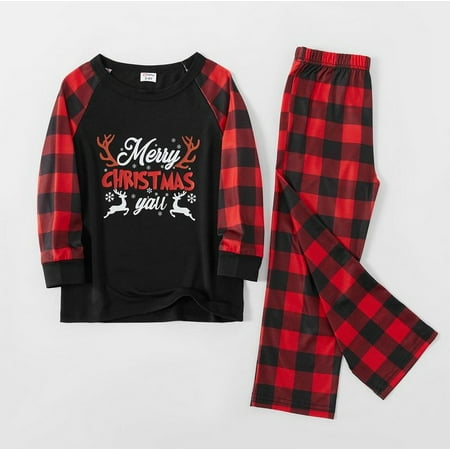 

Spring hue Christmas Family Pajamas with Plaid Pattern Elastic Waist Round Neck Parent-child Clothing