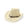thumbnail image 2 of Shadoumai Women's Bohemian Vintage Cowboy Hat, Hollow Out Breathable Sun Shade Curved Brim Beach Fedora Boho Straw Hat for Vacation, 2 of 4