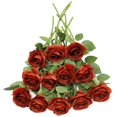 thumbnail image 1 of LVEFIT Flores de rosas artificiales de color naranja quemado, flores de seda, 12 unidades con ramo de rosas de seda de tallo largo para bodas, despedidas de soltera, fiestas, decoración del hogar, 1 of 1